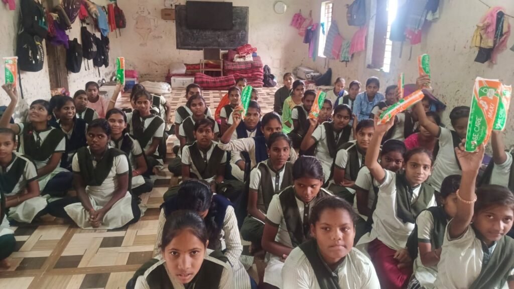 Sanitary pads distribution to adivasi school girls at Rajur